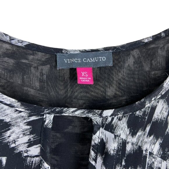 Vince Camuto Faux Wrap Surplice Keyhole Patterned Black and White Blouse Size XS - Picture 3 of 10
